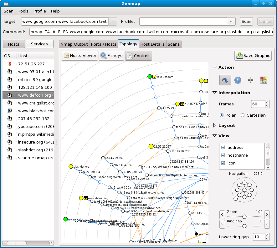 Zenmap's new network topology graphing mode