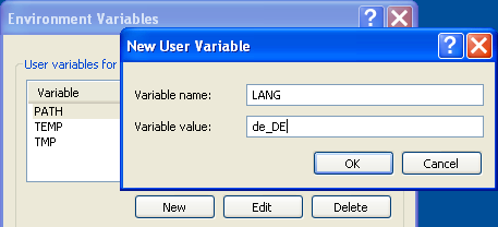 Setting the LANG environment variable on Windows XP