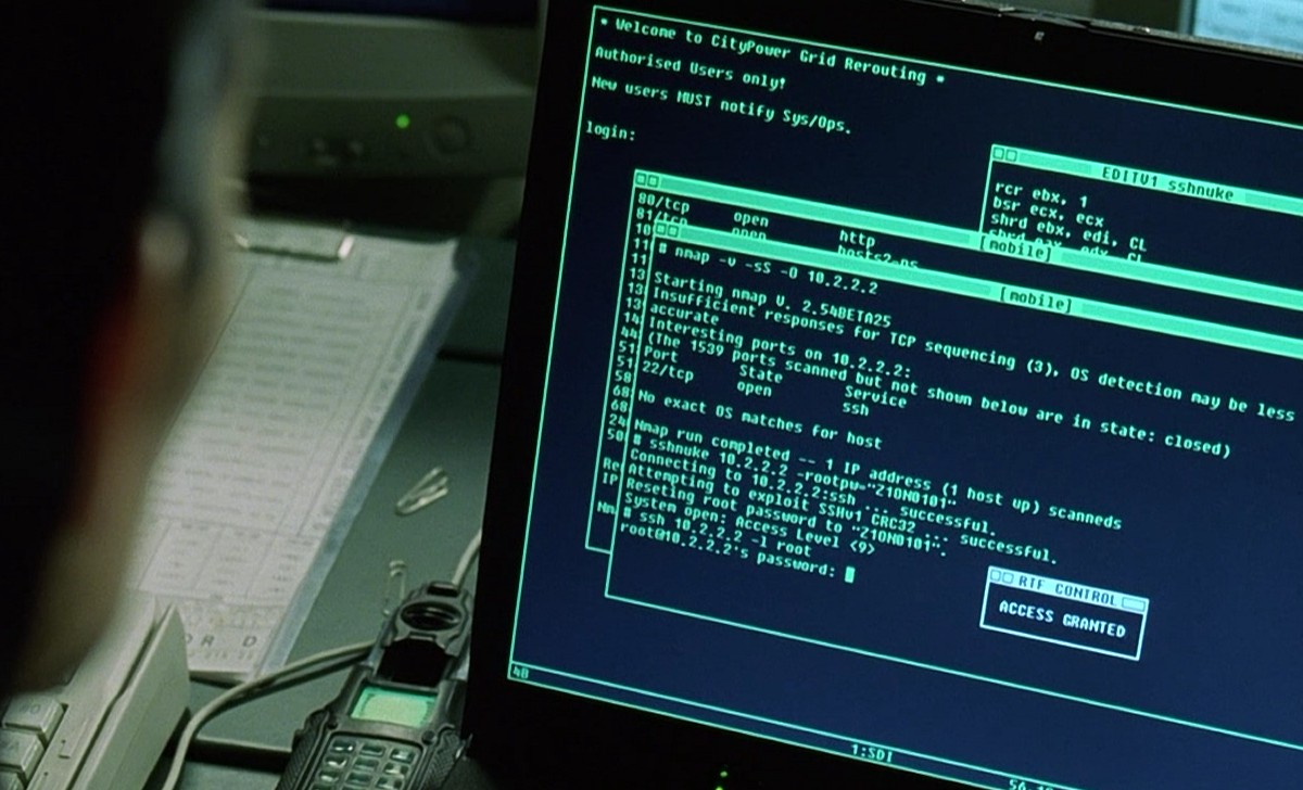 Trinity using the command line in the Matrix